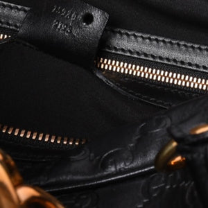 極美品 GUCCI ホースビット ワンショルダーバッグ 159899 ブラックレザー グッチシマ バンブー ゴールド金具 中古 4a000216