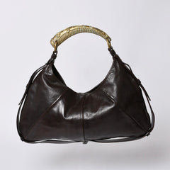 YVES SAINT LAURENT MOMBASA Handbag 107232 Metal Handle Leather GP Gold Brown Good Condition Used 4a000420
