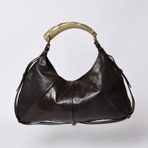 YVES SAINT LAURENT MOMBASA Handbag 107232 Metal Handle Leather GP Gold Brown Good Condition Used 4a000420