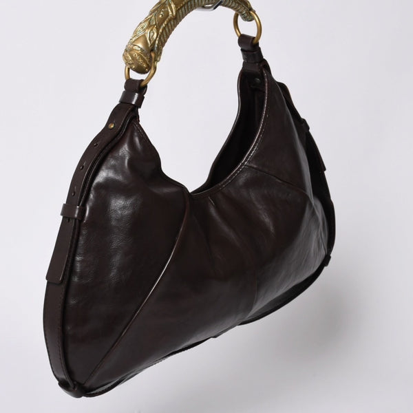 YVES SAINT LAURENT MOMBASA Handbag 107232 Metal Handle Leather GP Gold Brown Good Condition Used 4a000420
