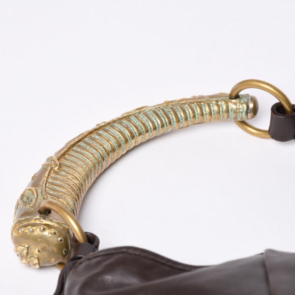 YVES SAINT LAURENT MOMBASA Handbag 107232 Metal Handle Leather GP Gold Brown Good Condition Used 4a000420