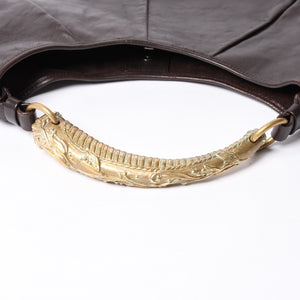 YVES SAINT LAURENT MOMBASA Handbag 107232 Metal Handle Leather GP Gold Brown Good Condition Used 4a000420