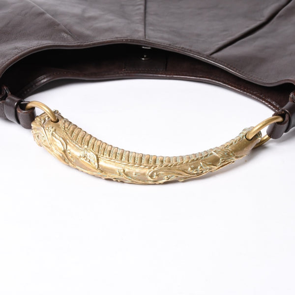 YVES SAINT LAURENT MOMBASA Handbag 107232 Metal Handle Leather GP Gold Brown Good Condition Used 4a000420
