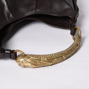 YVES SAINT LAURENT MOMBASA Handbag 107232 Metal Handle Leather GP Gold Brown Good Condition Used 4a000420