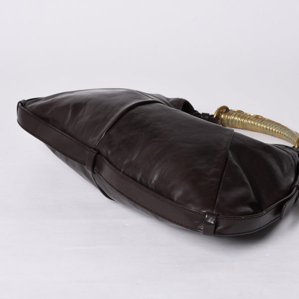 YVES SAINT LAURENT MOMBASA Handbag 107232 Metal Handle Leather GP Gold Brown Good Condition Used 4a000420