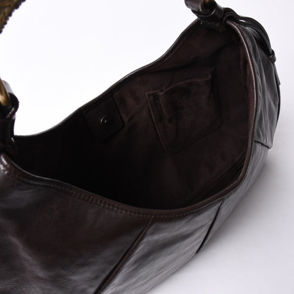 YVES SAINT LAURENT MOMBASA Handbag 107232 Metal Handle Leather GP Gold Brown Good Condition Used 4a000420