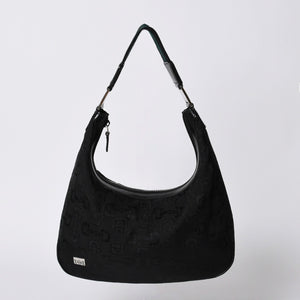 GUCCI Gucci One Shoulder Hobo Handbag 211524 491404 Canvas Sherry Line Black Good Condition Used 4a000134