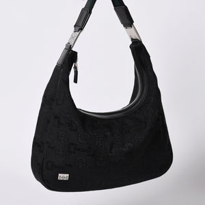 GUCCI Gucci One Shoulder Hobo Handbag 211524 491404 Canvas Sherry Line Black Good Condition Used 4a000134