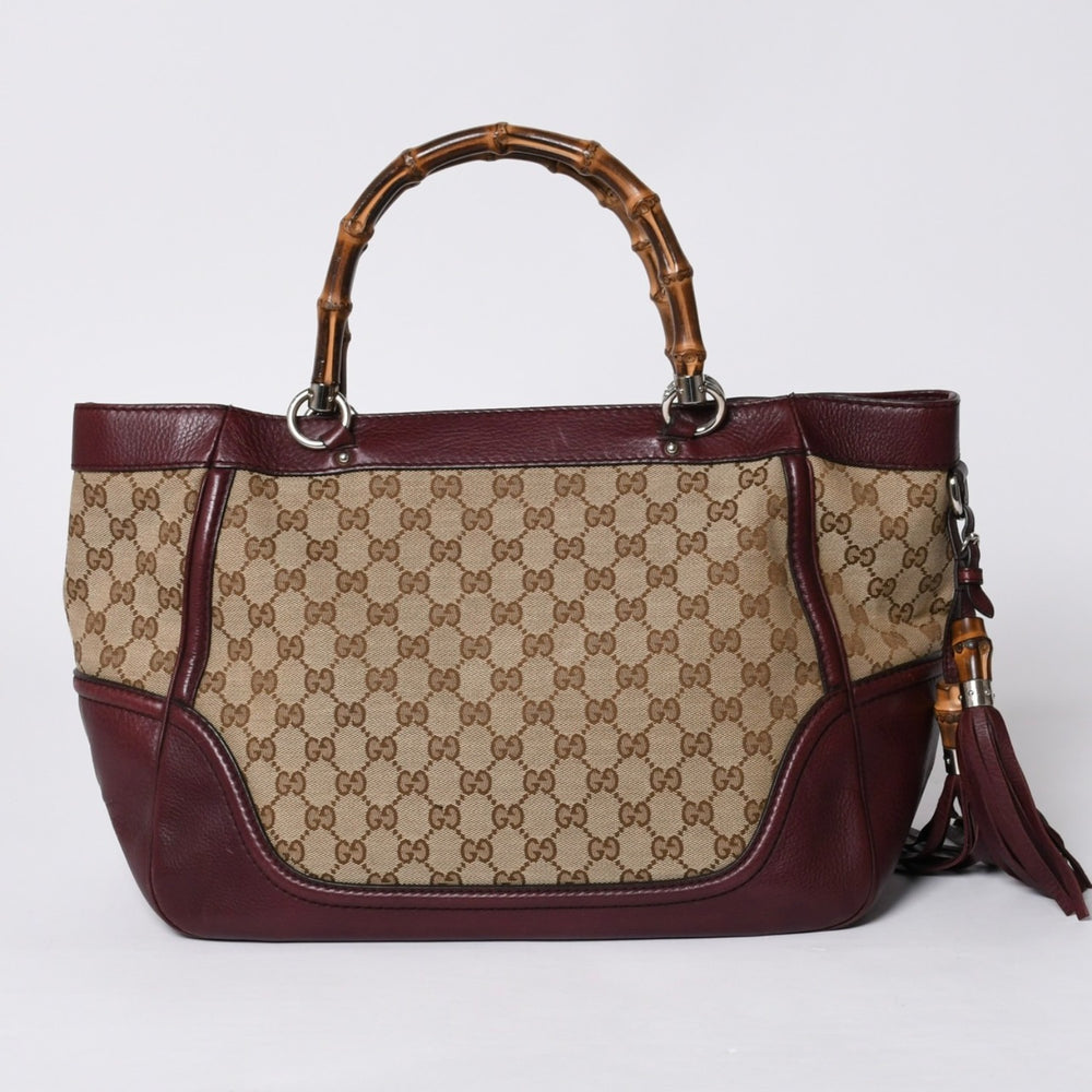 GUCCI グッチ バンブー ハンドバッグ 246860 002058 GGキャンバス レザー ベージュ レッド ゴールド金具 美品 中古 4a000200