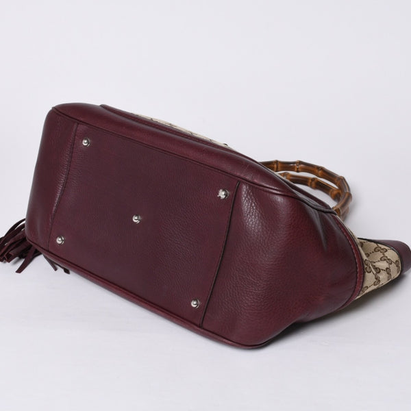 GUCCI グッチ バンブー ハンドバッグ 246860 002058 GGキャンバス レザー ベージュ レッド ゴールド金具 美品 中古 4a000200