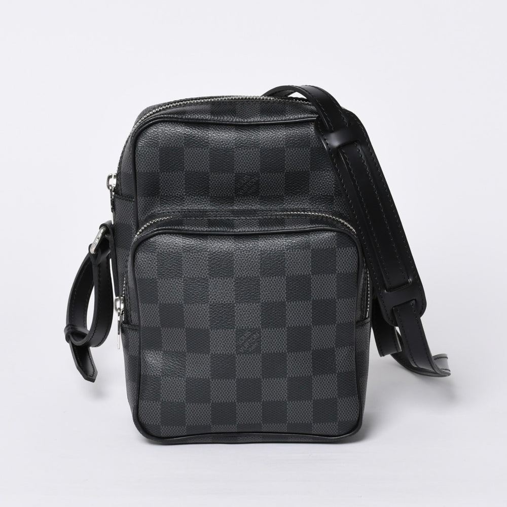 Very Good Condition LOUIS VUITTON Rem Shoulder Bag Damier Graphite N41446 Crossbody Black Logo Used 4a000378