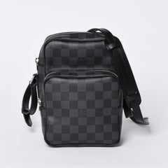 Very Good Condition LOUIS VUITTON Rem Shoulder Bag Damier Graphite N41446 Crossbody Black Logo Used 4a000378