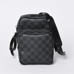 Very Good Condition LOUIS VUITTON Rem Shoulder Bag Damier Graphite N41446 Crossbody Black Logo Used 4a000378