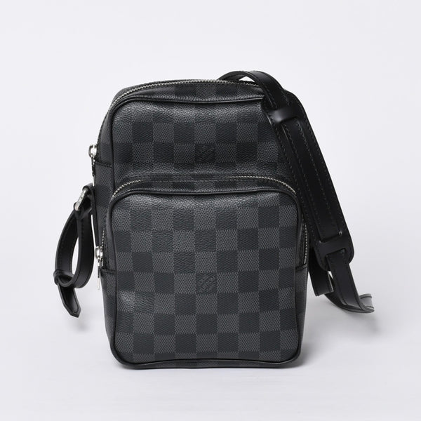 Very Good Condition LOUIS VUITTON Rem Shoulder Bag Damier Graphite N41446 Crossbody Black Logo Used 4a000378