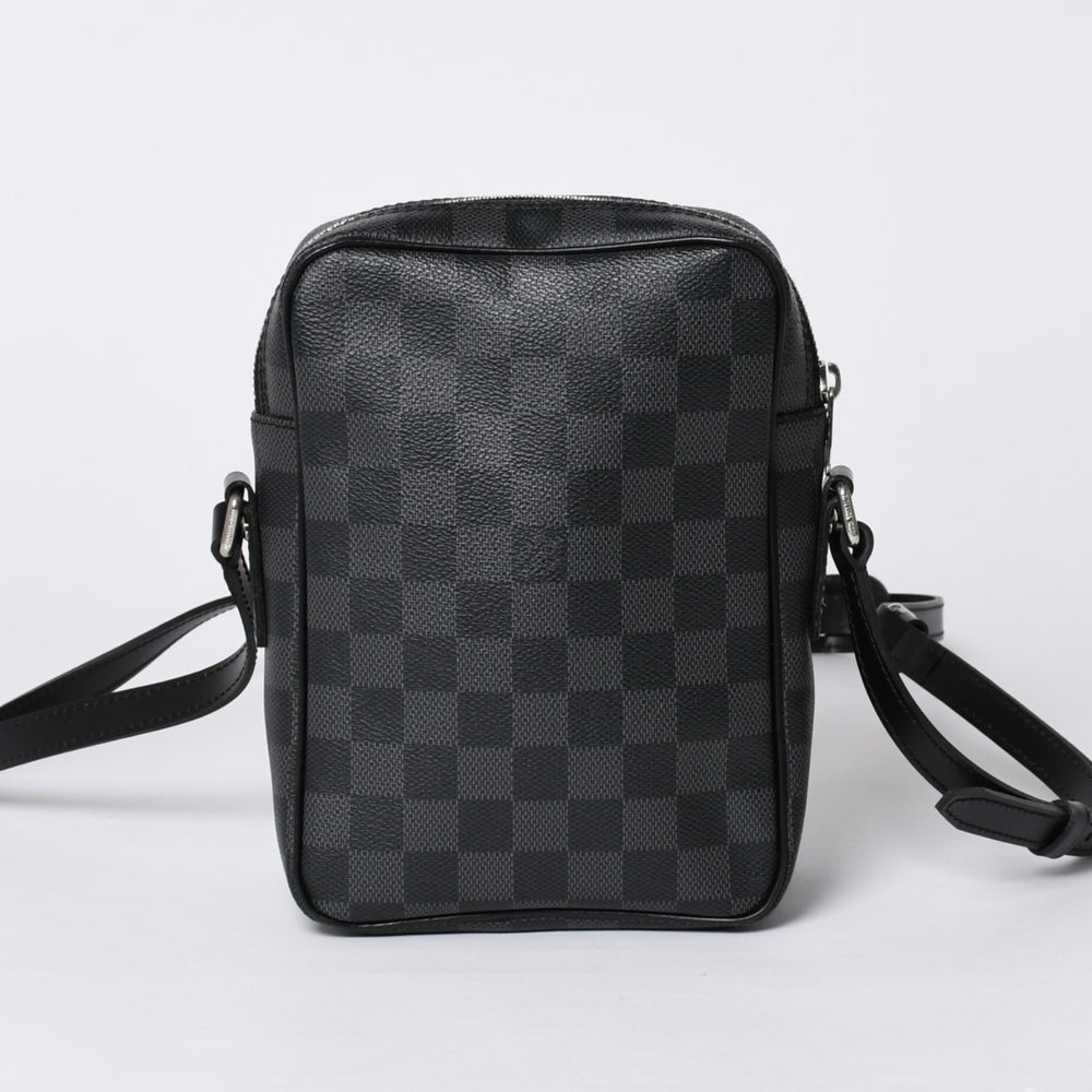 Very Good Condition LOUIS VUITTON Rem Shoulder Bag Damier Graphite N41446 Crossbody Black Logo Used 4a000378