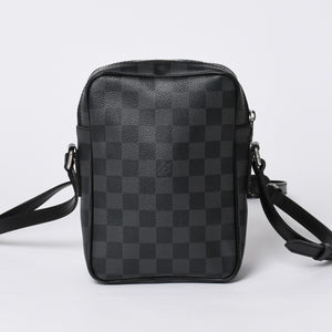 Very Good Condition LOUIS VUITTON Rem Shoulder Bag Damier Graphite N41446 Crossbody Black Logo Used 4a000378