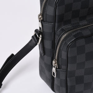 Very Good Condition LOUIS VUITTON Rem Shoulder Bag Damier Graphite N41446 Crossbody Black Logo Used 4a000378