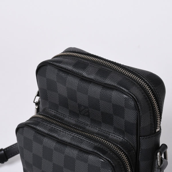 Very Good Condition LOUIS VUITTON Rem Shoulder Bag Damier Graphite N41446 Crossbody Black Logo Used 4a000378