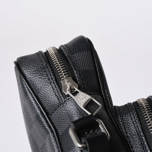 Very Good Condition LOUIS VUITTON Rem Shoulder Bag Damier Graphite N41446 Crossbody Black Logo Used 4a000378