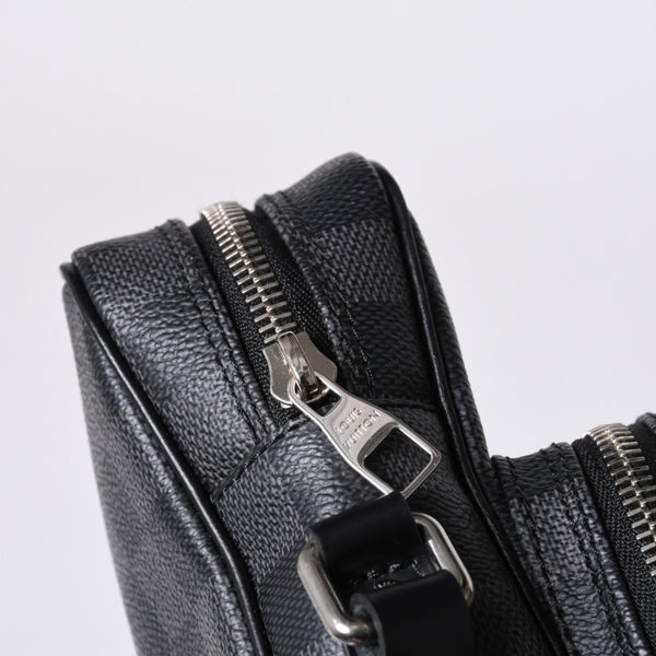 Very Good Condition LOUIS VUITTON Rem Shoulder Bag Damier Graphite N41446 Crossbody Black Logo Used 4a000378