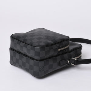 Very Good Condition LOUIS VUITTON Rem Shoulder Bag Damier Graphite N41446 Crossbody Black Logo Used 4a000378
