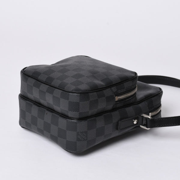 Very Good Condition LOUIS VUITTON Rem Shoulder Bag Damier Graphite N41446 Crossbody Black Logo Used 4a000378