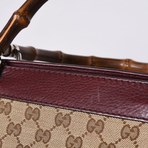 GUCCI グッチ バンブー ハンドバッグ 246860 002058 GGキャンバス レザー ベージュ レッド ゴールド金具 美品 中古 4a000200