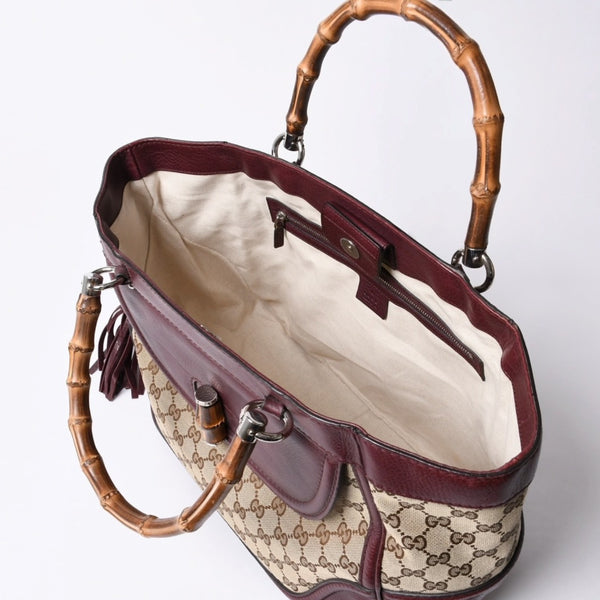 GUCCI グッチ バンブー ハンドバッグ 246860 002058 GGキャンバス レザー ベージュ レッド ゴールド金具 美品 中古 4a000200