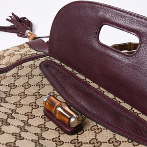 GUCCI グッチ バンブー ハンドバッグ 246860 002058 GGキャンバス レザー ベージュ レッド ゴールド金具 美品 中古 4a000200