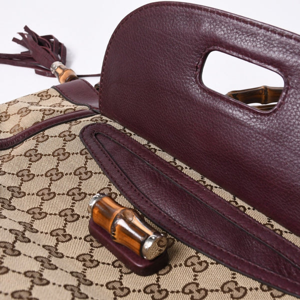GUCCI グッチ バンブー ハンドバッグ 246860 002058 GGキャンバス レザー ベージュ レッド ゴールド金具 美品 中古 4a000200
