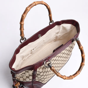 GUCCI グッチ バンブー ハンドバッグ 246860 002058 GGキャンバス レザー ベージュ レッド ゴールド金具 美品 中古 4a000200