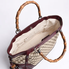 画像をギャラリービューアに読み込む, GUCCI グッチ バンブー ハンドバッグ 246860 002058 GGキャンバス レザー ベージュ レッド ゴールド金具 美品 中古 4a000200