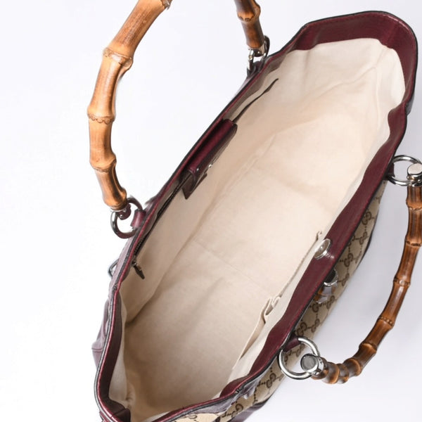 GUCCI グッチ バンブー ハンドバッグ 246860 002058 GGキャンバス レザー ベージュ レッド ゴールド金具 美品 中古 4a000200