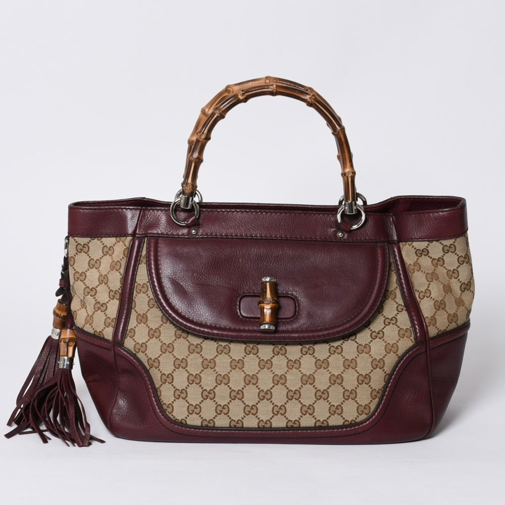 GUCCI グッチ バンブー ハンドバッグ 246860 002058 GGキャンバス レザー ベージュ レッド ゴールド金具 美品 中古 4a000200
