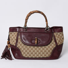 GUCCI グッチ バンブー ハンドバッグ 246860 002058 GGキャンバス レザー ベージュ レッド ゴールド金具 美品 中古 4a000200