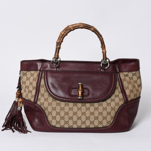 GUCCI グッチ バンブー ハンドバッグ 246860 002058 GGキャンバス レザー ベージュ レッド ゴールド金具 美品 中古 4a000200