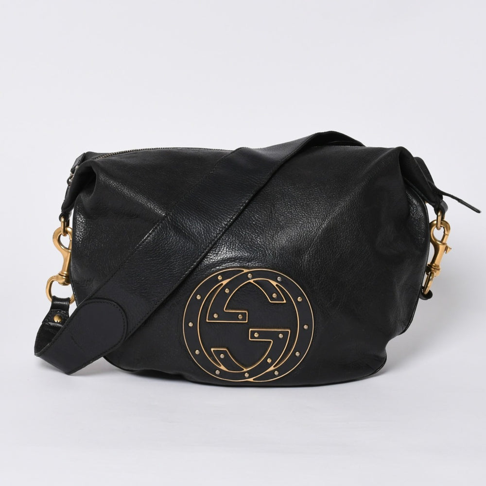 GUCCI グッチ ワンショルダーバッグ 121546 ダブルG GGロゴ レザー ブラック ゴールド金具 美品 中古 4a000189