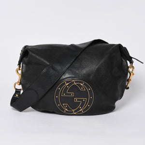 GUCCI Gucci One Shoulder Bag 121546 Double G GG Logo Leather Black Gold Hardware Good Condition Used 4a000189