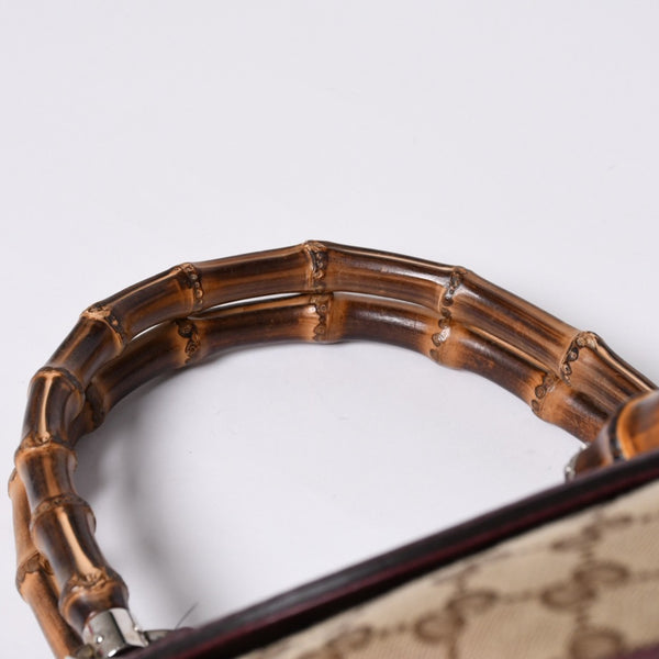 GUCCI グッチ バンブー ハンドバッグ 246860 002058 GGキャンバス レザー ベージュ レッド ゴールド金具 美品 中古 4a000200