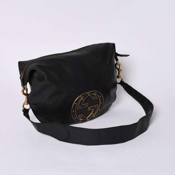 GUCCI Gucci One Shoulder Bag 121546 Double G GG Logo Leather Black Gold Hardware Good Condition Used 4a000189