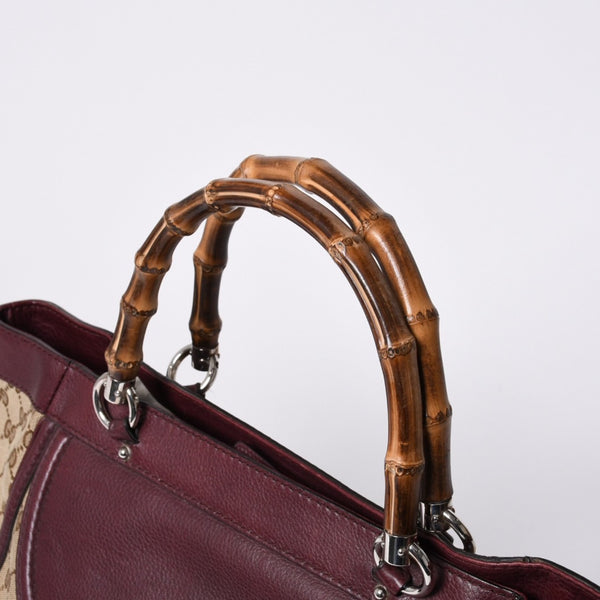 GUCCI グッチ バンブー ハンドバッグ 246860 002058 GGキャンバス レザー ベージュ レッド ゴールド金具 美品 中古 4a000200