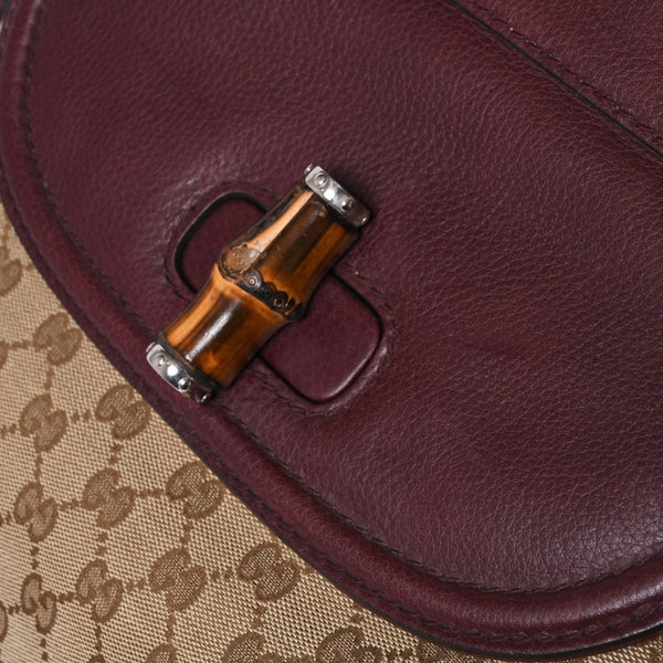 GUCCI グッチ バンブー ハンドバッグ 246860 002058 GGキャンバス レザー ベージュ レッド ゴールド金具 美品 中古 4a000200