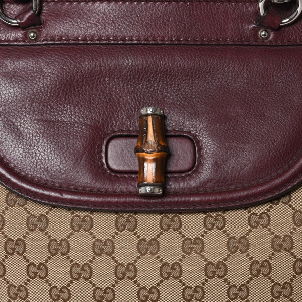 GUCCI グッチ バンブー ハンドバッグ 246860 002058 GGキャンバス レザー ベージュ レッド ゴールド金具 美品 中古 4a000200