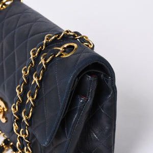 CHANEL CHANEL Matelasse 23 W Flap W Chain Shoulder Bag No. 2 Coco Mark Lambskin Navy Good Condition Used 4a000502