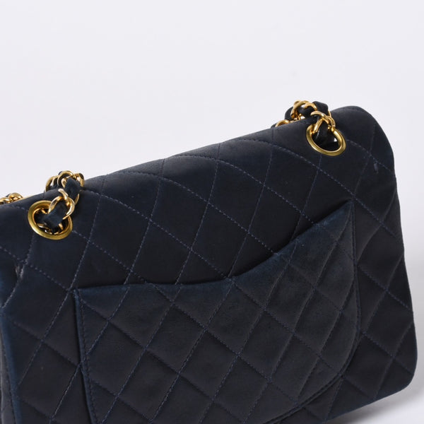 CHANEL CHANEL Matelasse 23 W Flap W Chain Shoulder Bag No. 2 Coco Mark Lambskin Navy Good Condition Used 4a000502