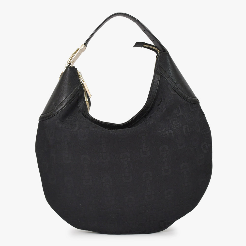 極美品 GUCCI グッチ ホーボー ワンショルダー ハンドバッグ 145764 002056 GGキャンバス レザー ブラック 中古 4a000202