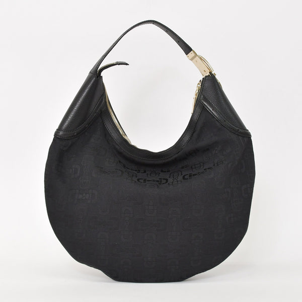 Very Good Condition GUCCI Gucci Hobo One Shoulder Handbag 145764 002056 GG Canvas Leather Black Used 4a000202