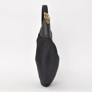 Very Good Condition GUCCI Gucci Hobo One Shoulder Handbag 145764 002056 GG Canvas Leather Black Used 4a000202