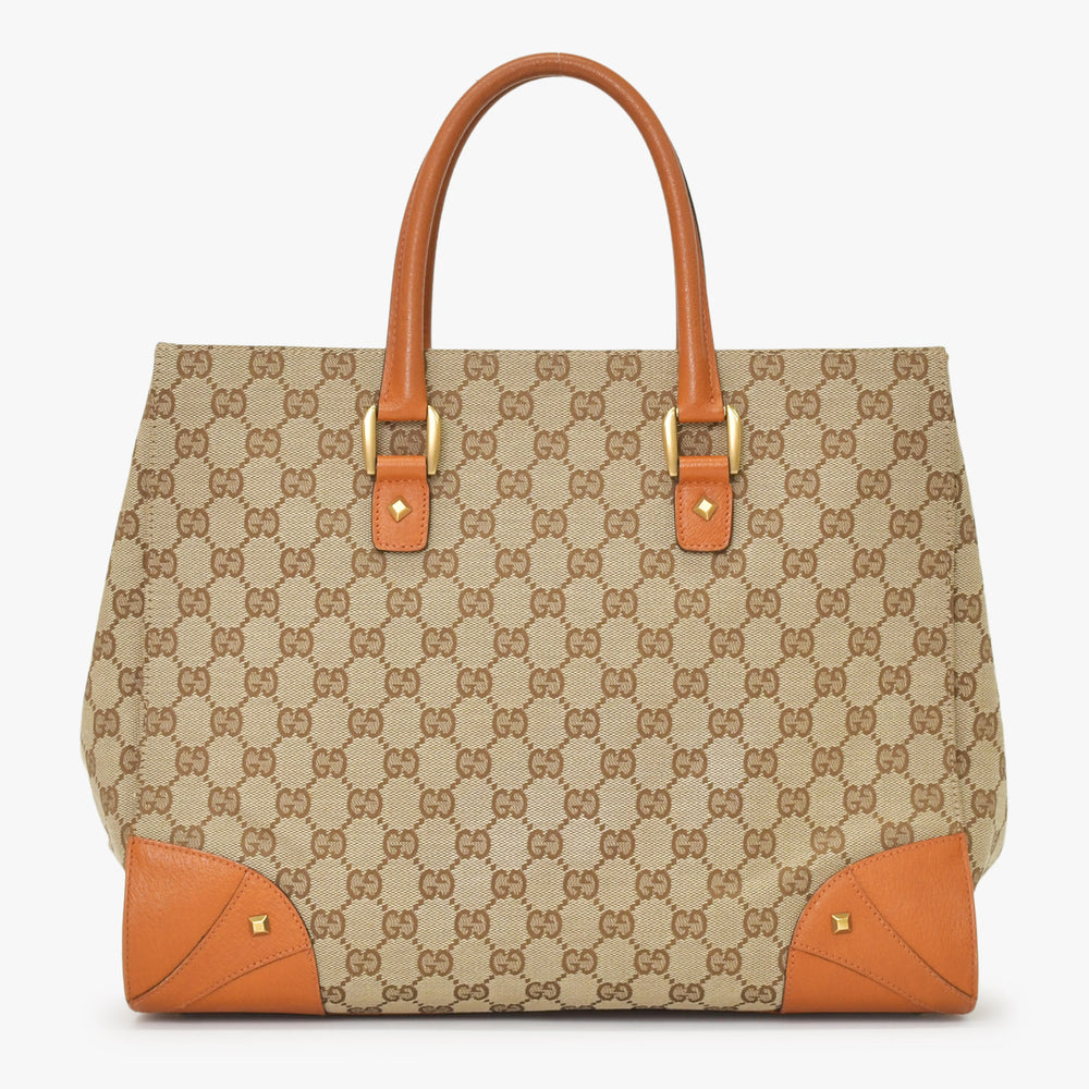 極美品 GUCCI グッチ ハンドバッグ 120897 001998 GGキャンバス レザー べージュ ゴールド金具 中古 4a000207