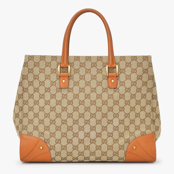 Very good condition GUCCI Gucci handbag 120897 001998 GG canvas leather beige gold hardware used 4a000207